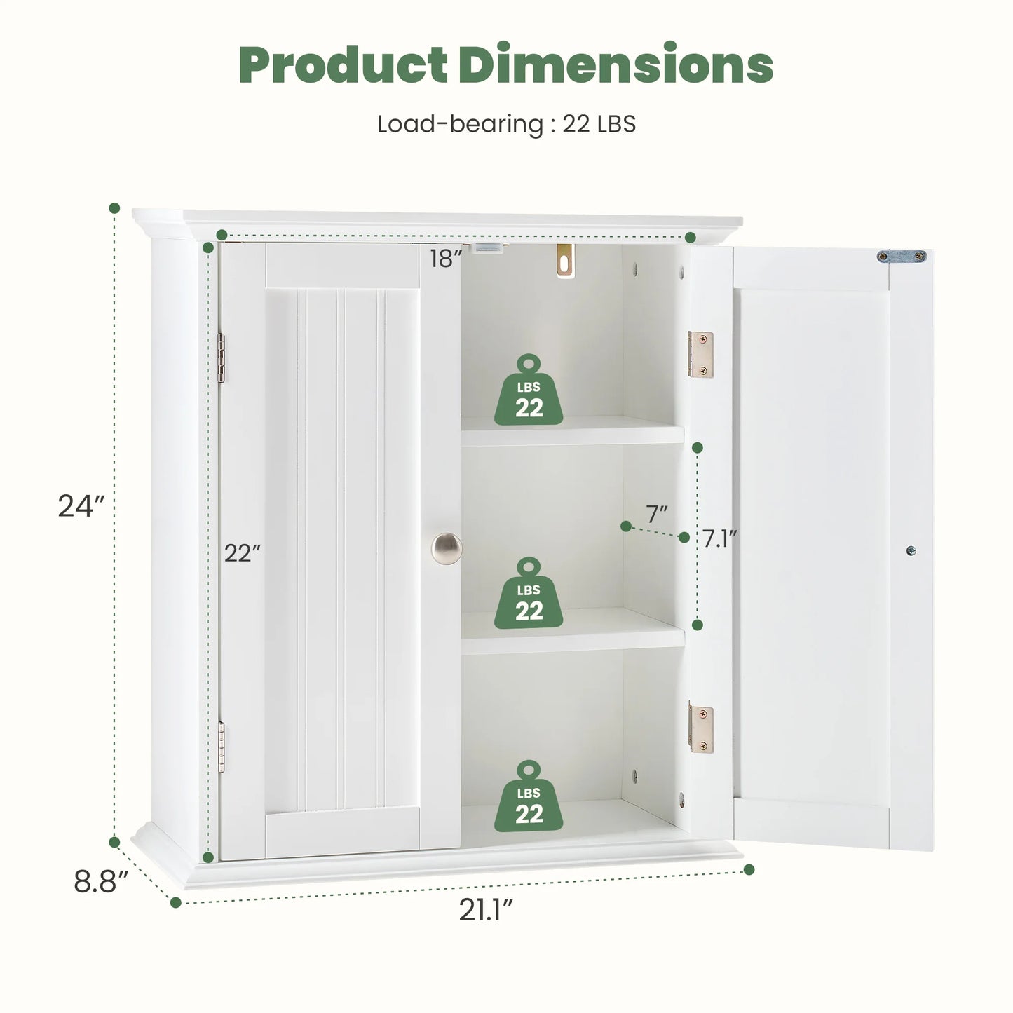 21 Inch Wall Mounted Cabinet With 2 Doors 3 Layer Medicine Wall Cabinet For Living Room Space Saver Storage Cabinet
