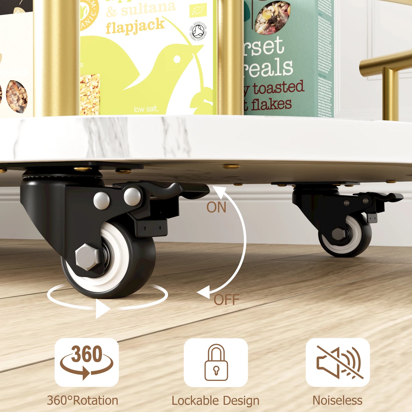 Mobile Bar Serving Carts On Wheels with Wine Rack and Glass Holder.