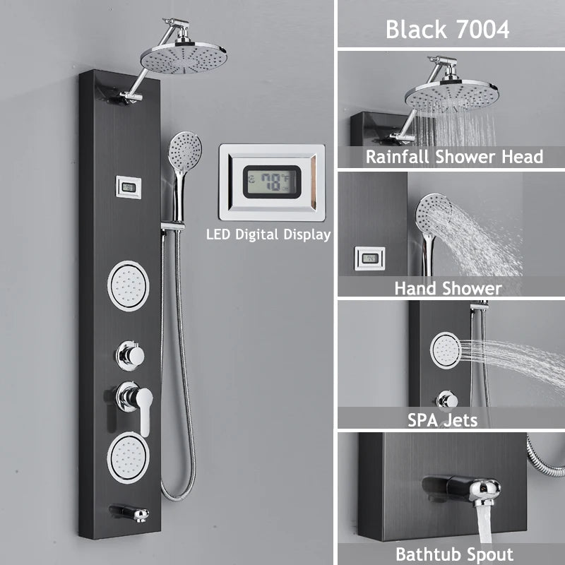 Luxury LED Spa Massage Jet Shower Head & Panel