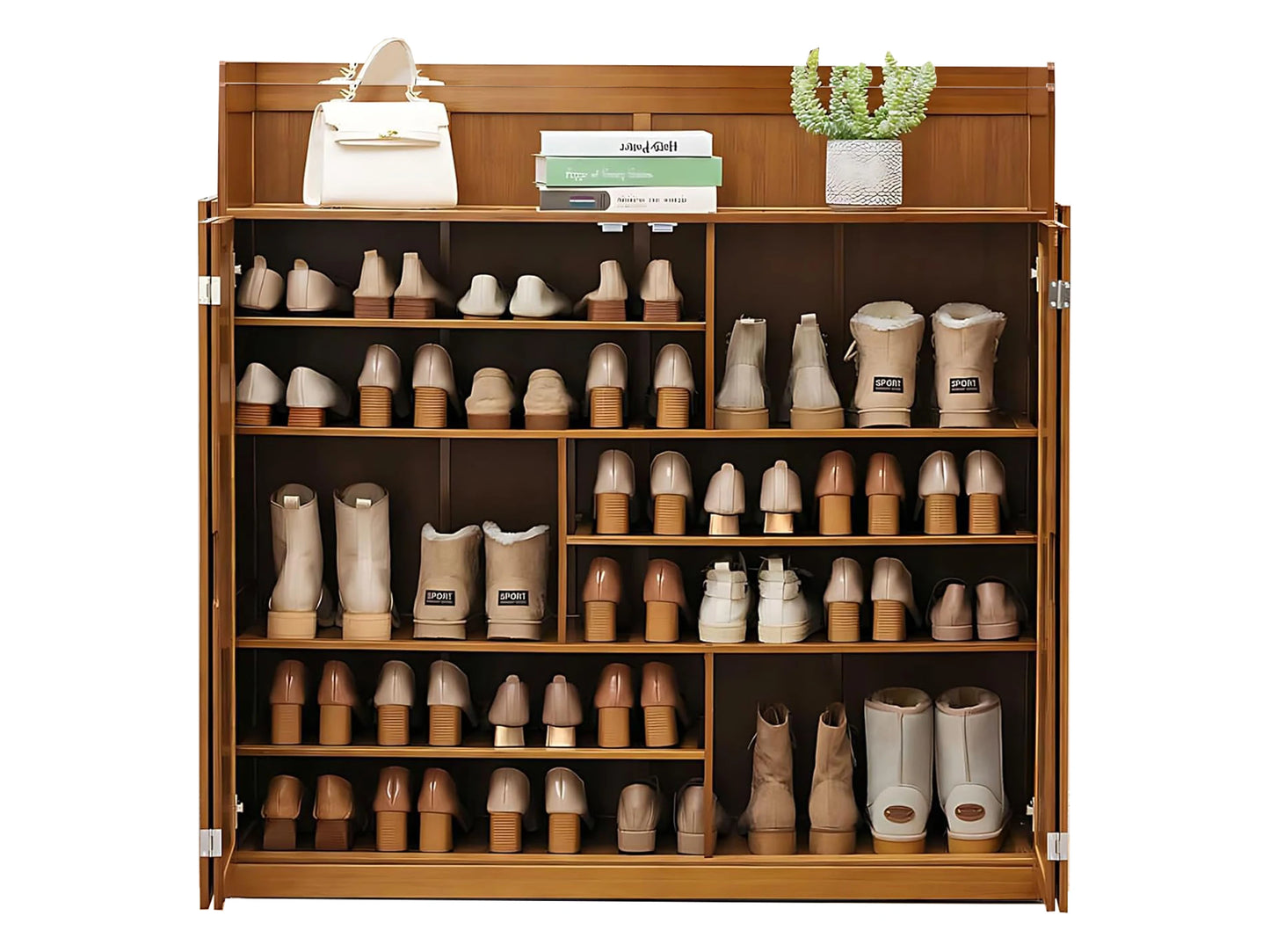 8-Tier Bamboo Shoe Cabinet/Organizer with Doors