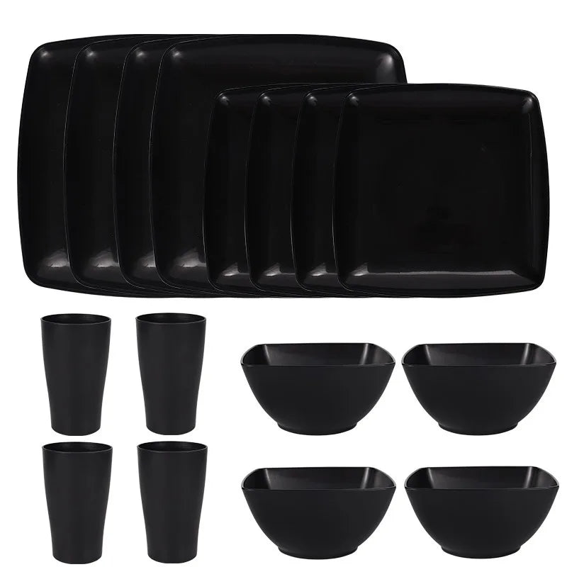 16/32Pcs Plastic Dinnerware Set -DurableDishwasher Safe Microwave Safe