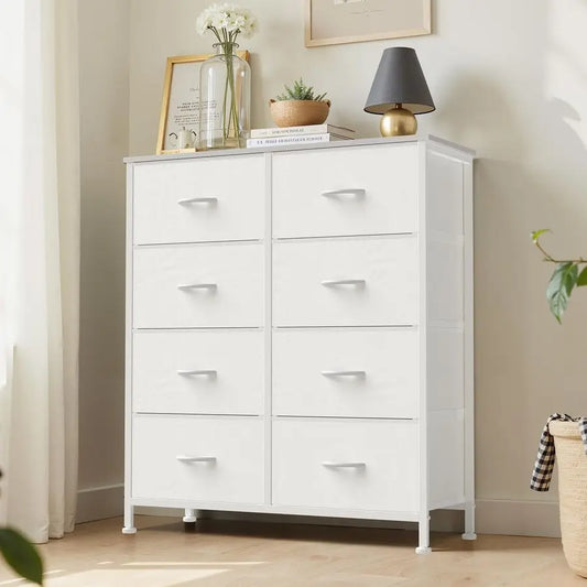 Dresser with 8 Drawers Wooden Top and Metal Frame