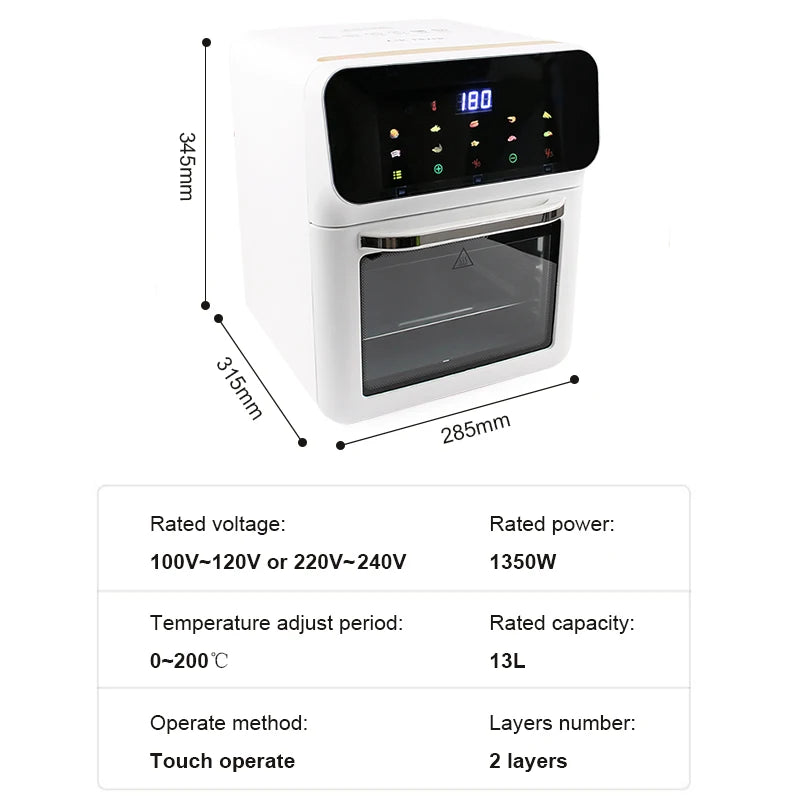 Deep Fryer Oil-free LED Touchscreen 360° Baking Light Wave Convection Oven