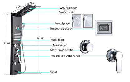 Luxury LED Spa Massage Jet Shower Head & Panel