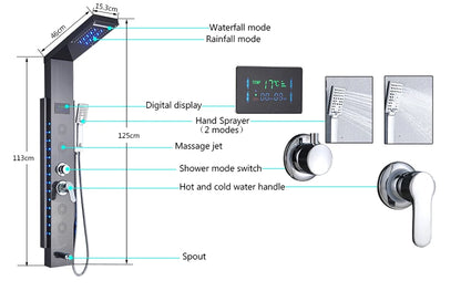 Luxury LED Spa Massage Jet Shower Head & Panel