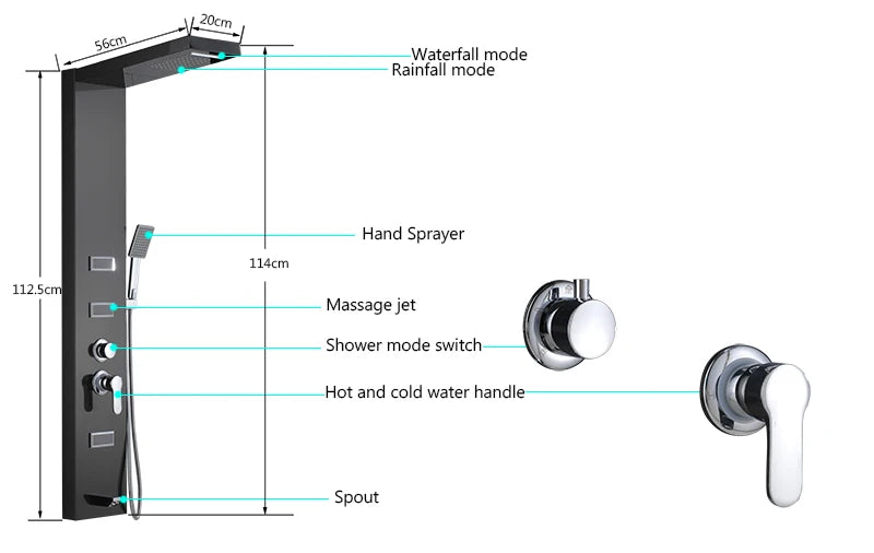 Luxury LED Spa Massage Jet Shower Head & Panel