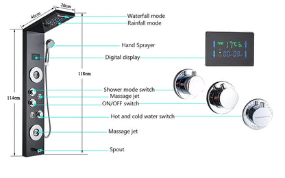 Luxury LED Spa Massage Jet Shower Head & Panel