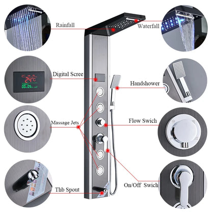 Luxury LED Spa Massage Jet Shower Head & Panel