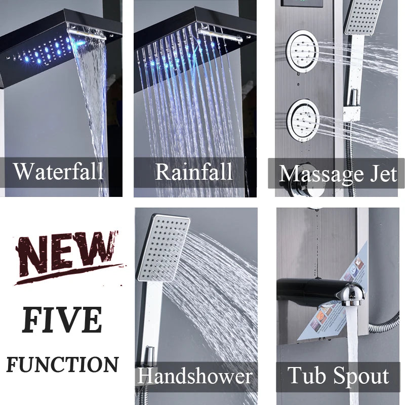 Luxury LED Spa Massage Jet Shower Head & Panel