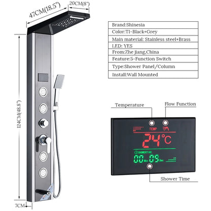 Luxury LED Spa Massage Jet Shower Head & Panel