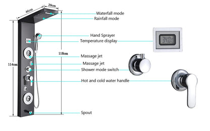 Luxury LED Spa Massage Jet Shower Head & Panel