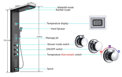 Luxury LED Spa Massage Jet Shower Head & Panel