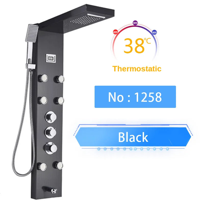 Luxury LED Spa Massage Jet Shower Head & Panel