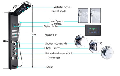 Luxury LED Spa Massage Jet Shower Head & Panel