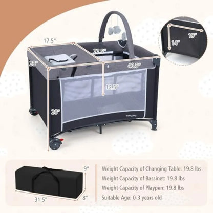 Pack and Play ; Travel Crib;  Bassinet Bed for Baby with Changing Table Safety Belt