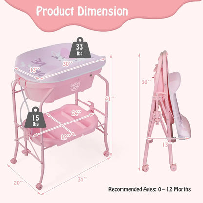 Bathtub with Foldable Infant Diaper Changing Station, Storage Tray and Waterproof Pad.