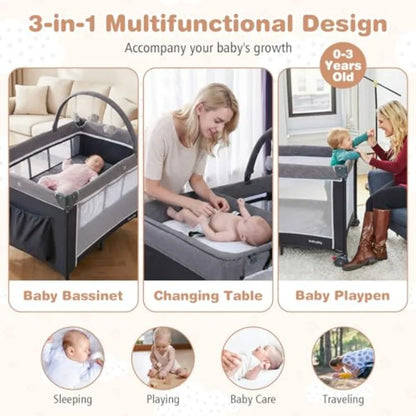 Pack and Play ; Travel Crib;  Bassinet Bed for Baby with Changing Table Safety Belt