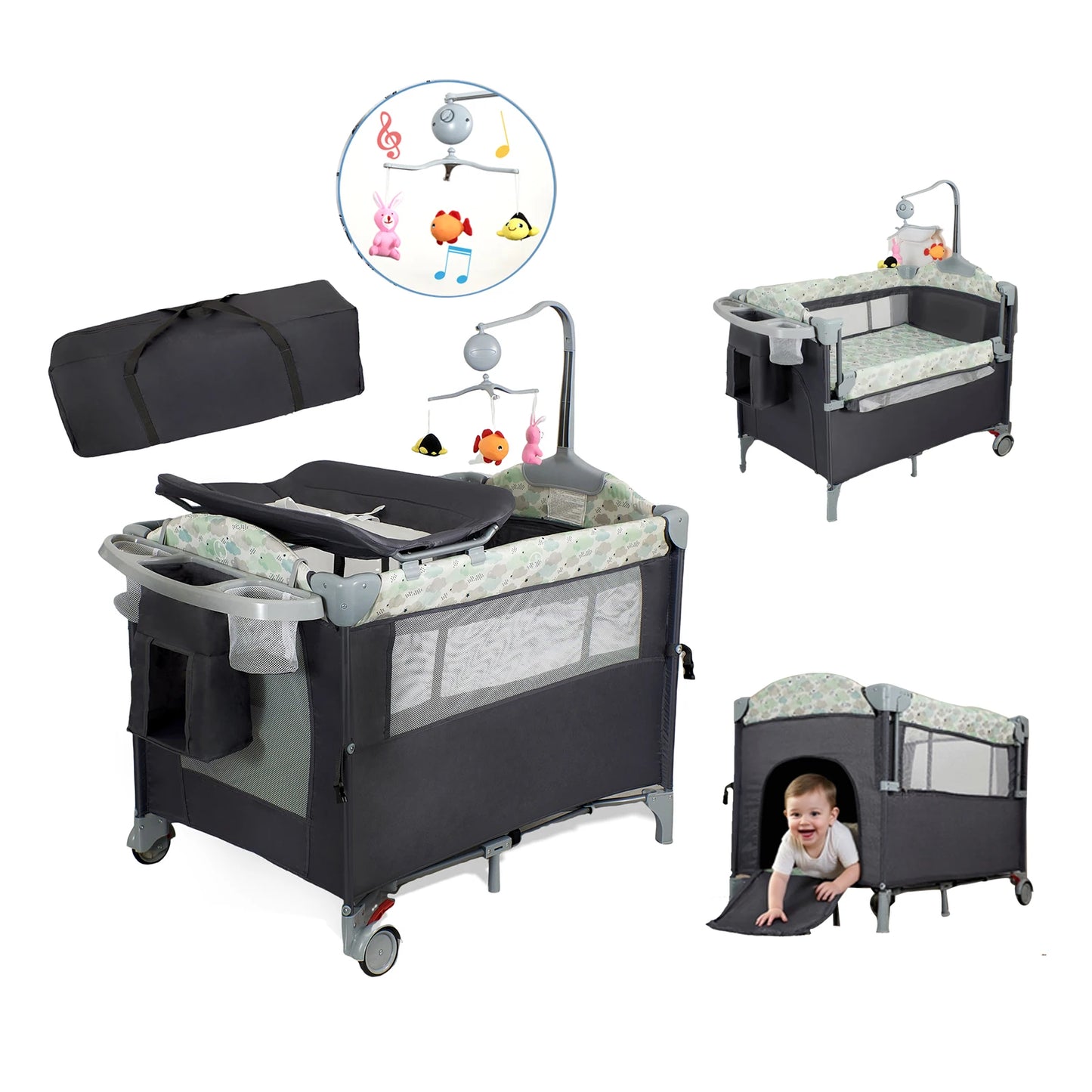 Pack n Play Portable Playard with Bassinet Travel Crib. Converts from  Folding Nursery Bed Playpen to  Changing Table Newborn to Toddler.