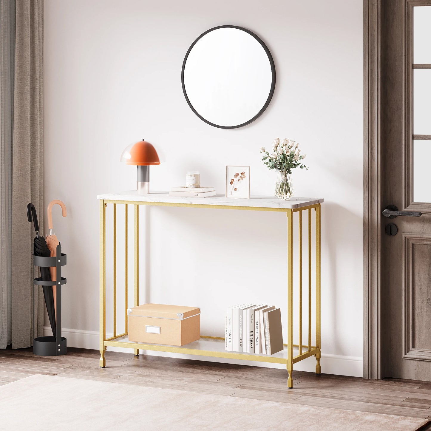 Multi-Function Table:  Console Table,  Sofa Tables , Narrow Entryway Table with Glass Shelf,  Behind Couch Table for Living Room