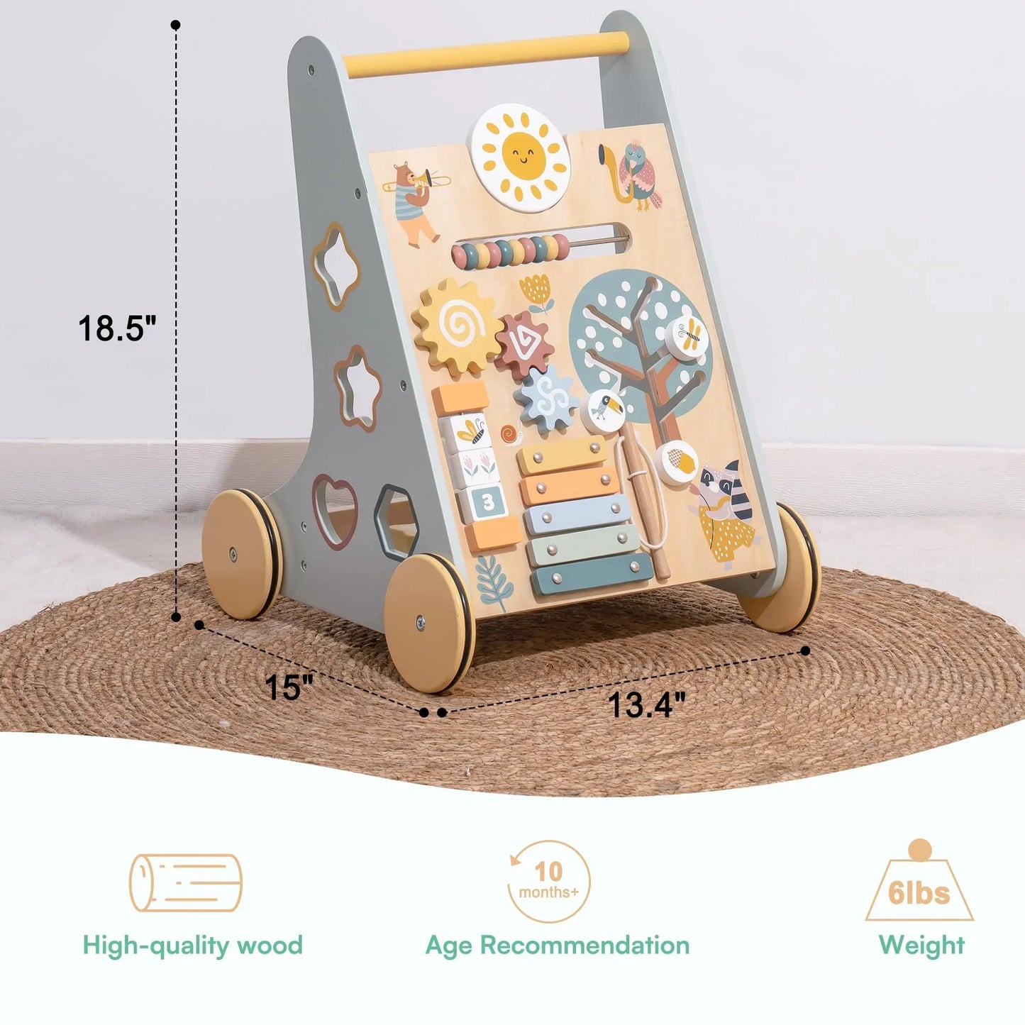 Wooden Baby Walker with Wheels Montessori Push Toys for Babies Learning to Walk Baby Walkers Activity Center