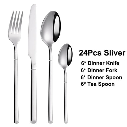 SIlverware Set in 4/6/16/24 Pcs Elegant High Polish Stainless Steel Cutlery Set