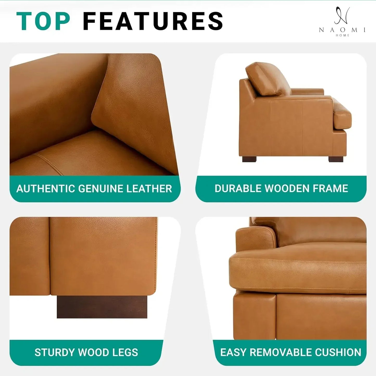 3 Luxurious Leather Comfort, Goose Feather Cushion Filling, Square Arm Design, Sturdy Block Set