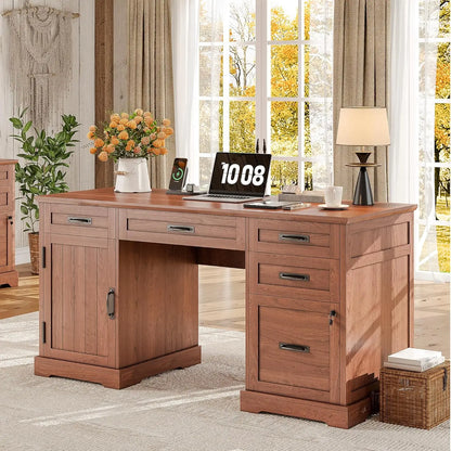 DESK
55'' Farmhouse Executive Computer Wooden Desk with Drawers and File Cabinet