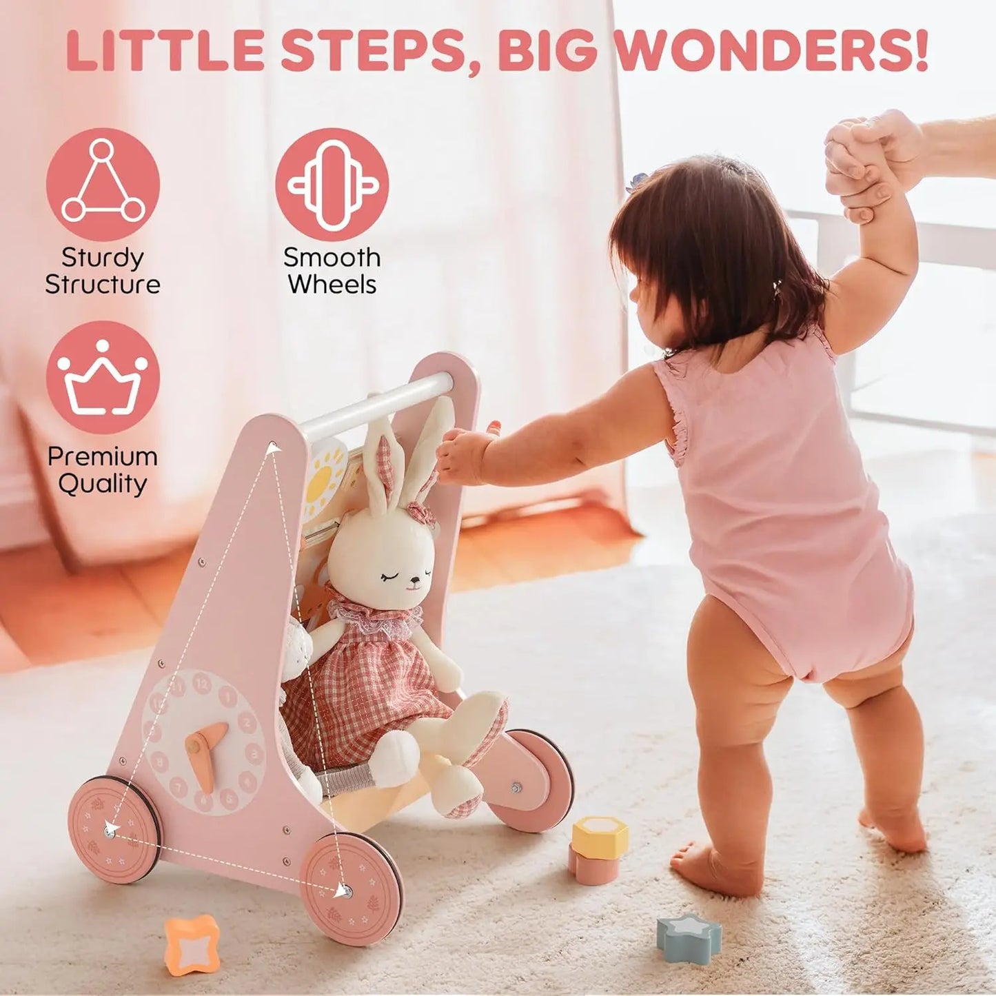 Wooden Baby Walker with Wheels Montessori Push Toys for Babies Learning to Walk Baby Walkers Activity Center