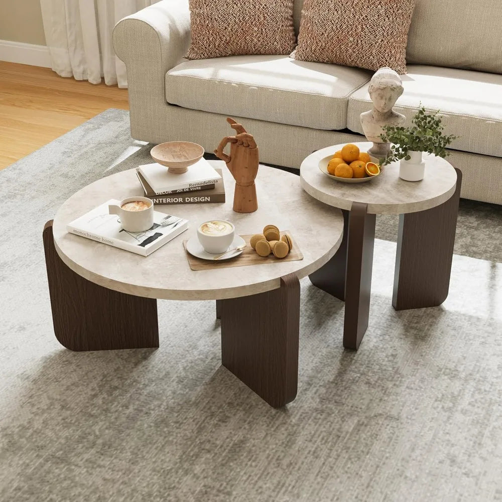 Modern Round Coffee Table & Side Table Set,