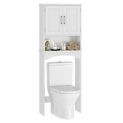 Above Toilet Bathroom Organizer with Double Doors and  Open Shelf.