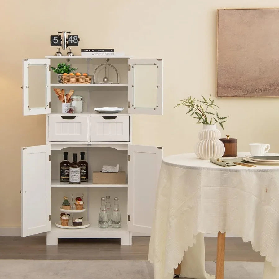 Tall Bathroom Cabinet Freestanding Floor Cabinet w 2 Double Door 2 Drawers