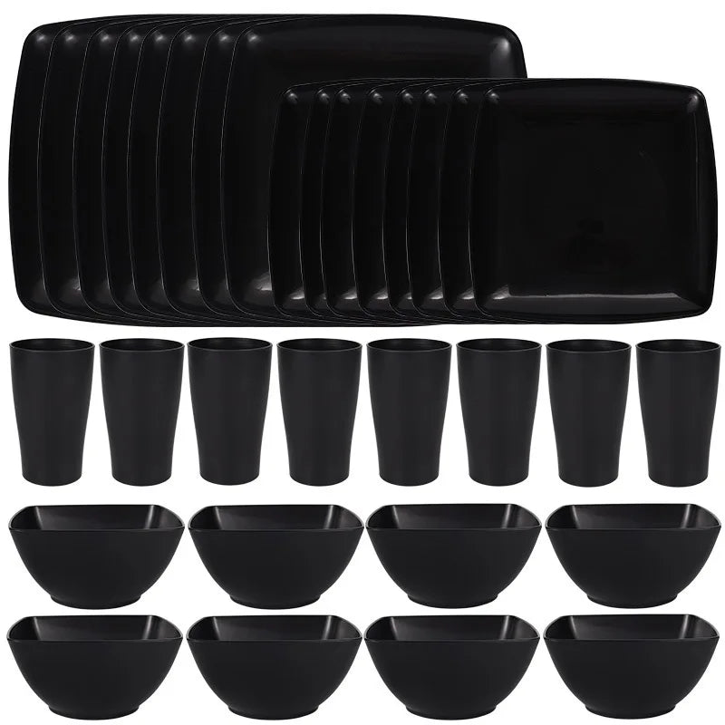 16/32Pcs Plastic Dinnerware Set -DurableDishwasher Safe Microwave Safe