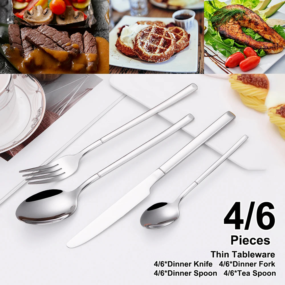 SIlverware Set in 4/6/16/24 Pcs Elegant High Polish Stainless Steel Cutlery Set