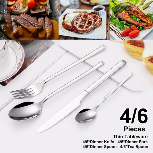 SIlverware Set in 4/6/16/24 Pcs Elegant High Polish Stainless Steel Cutlery Set