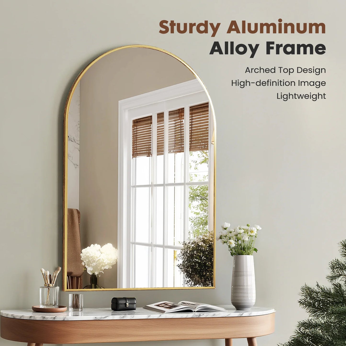 26"x38" Arched Metal Wall Framed Mirror
