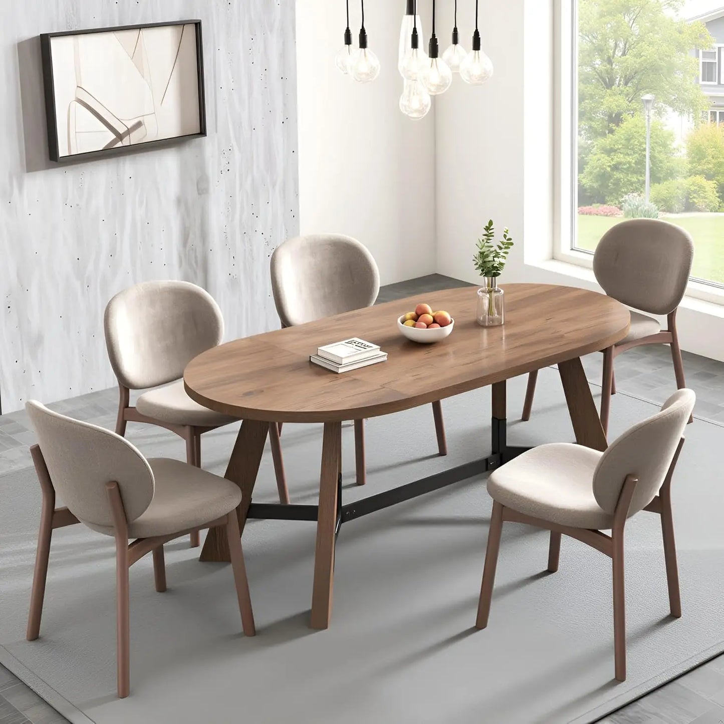 Oval Dining Table for 6-8 Person  Wood Kitchen Table with Sturdy Tapered Legs