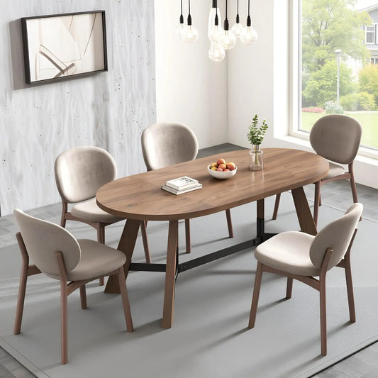 Oval Dining Table for 6-8 Person  Wood Kitchen Table with Sturdy Tapered Legs