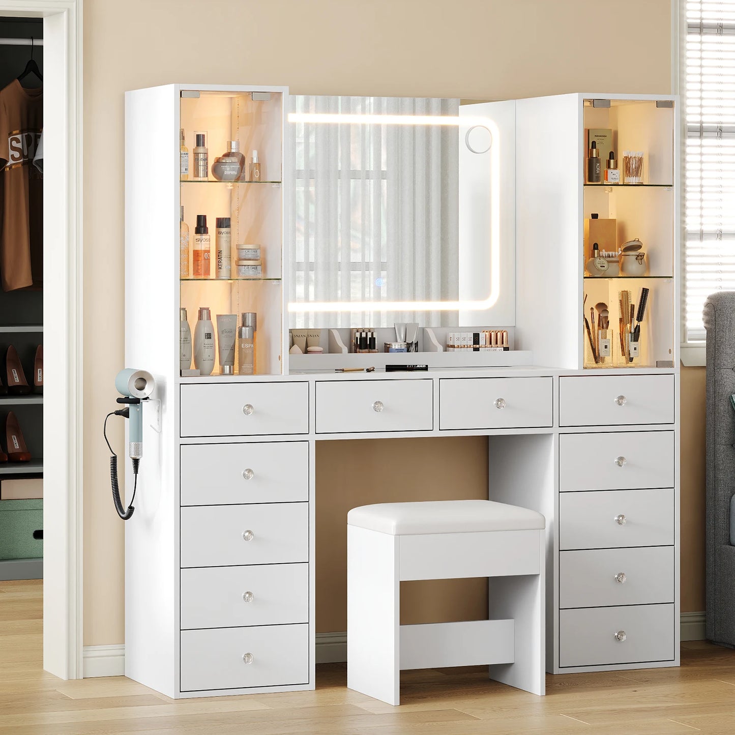 Makeup Vanity Desk with Mirror and 12 Drawers