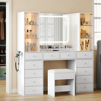 Makeup Vanity Desk with Mirror and 12 Drawers