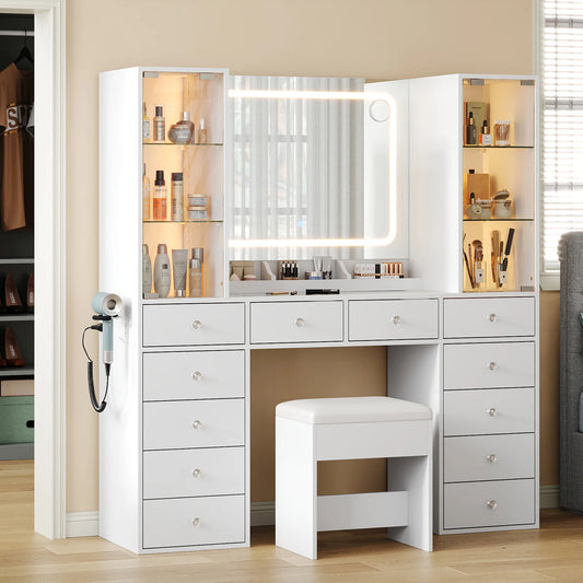 Makeup Vanity Desk with Mirror and 12 Drawers