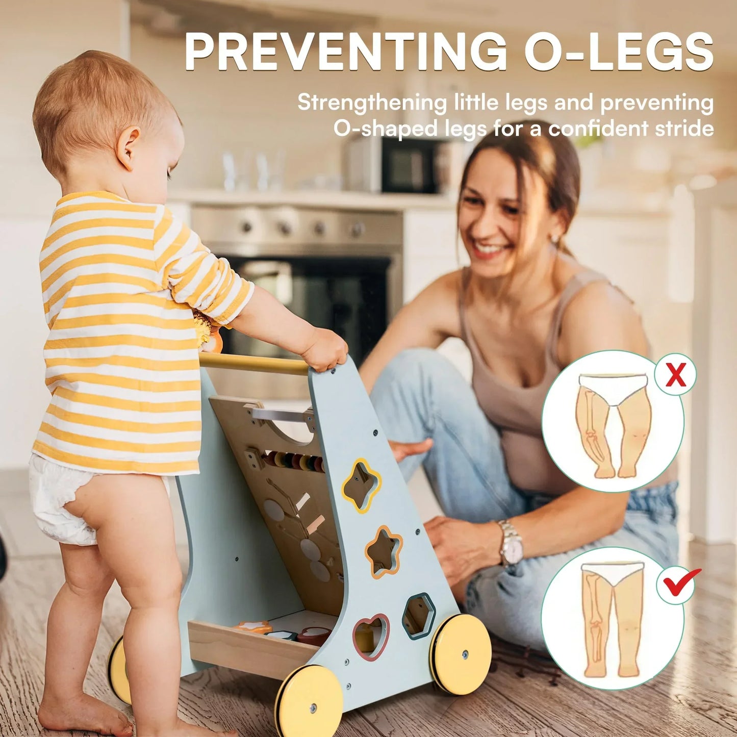 Wooden Baby Walker with Wheels Montessori Push Toys for Babies Learning to Walk Baby Walkers Activity Center