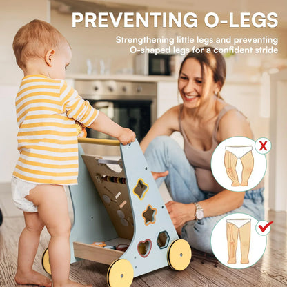 Wooden Baby Walker with Wheels Montessori Push Toys for Babies Learning to Walk Baby Walkers Activity Center