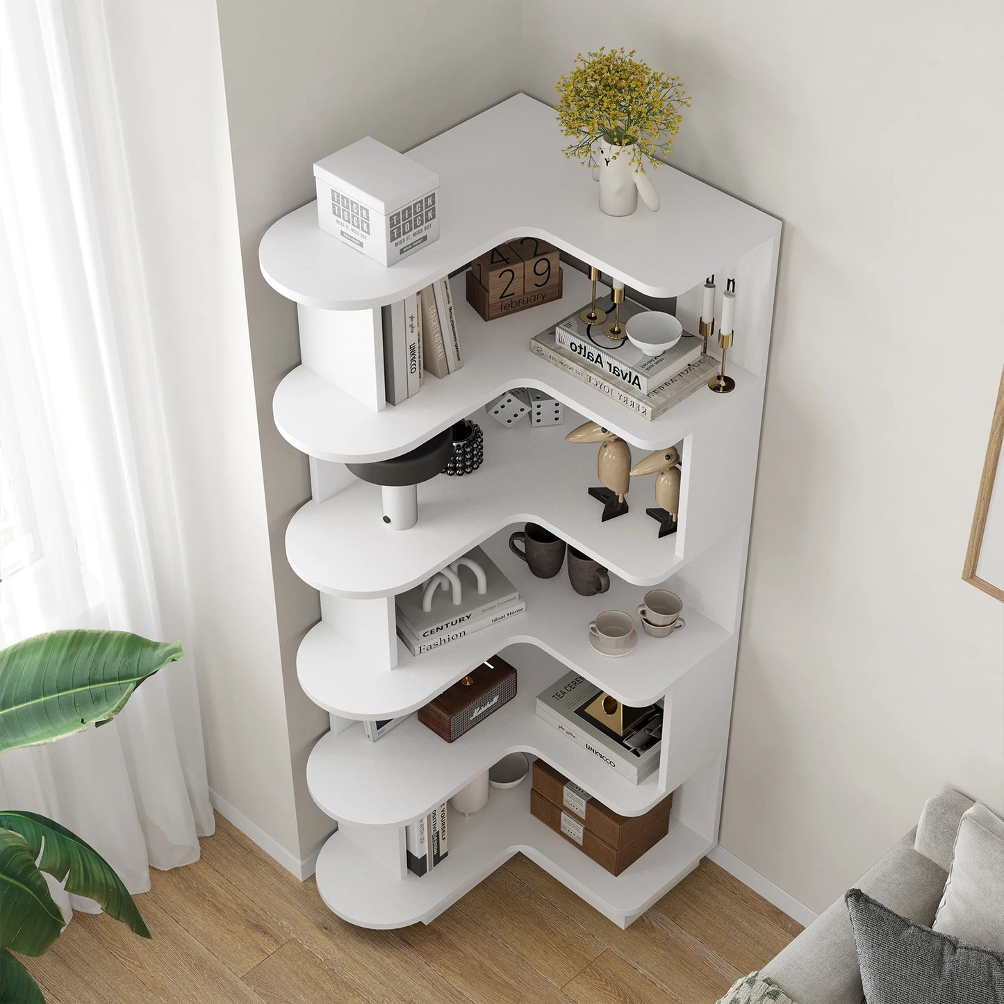 Space-Saving Corner Shelf for Living Room & Home Office