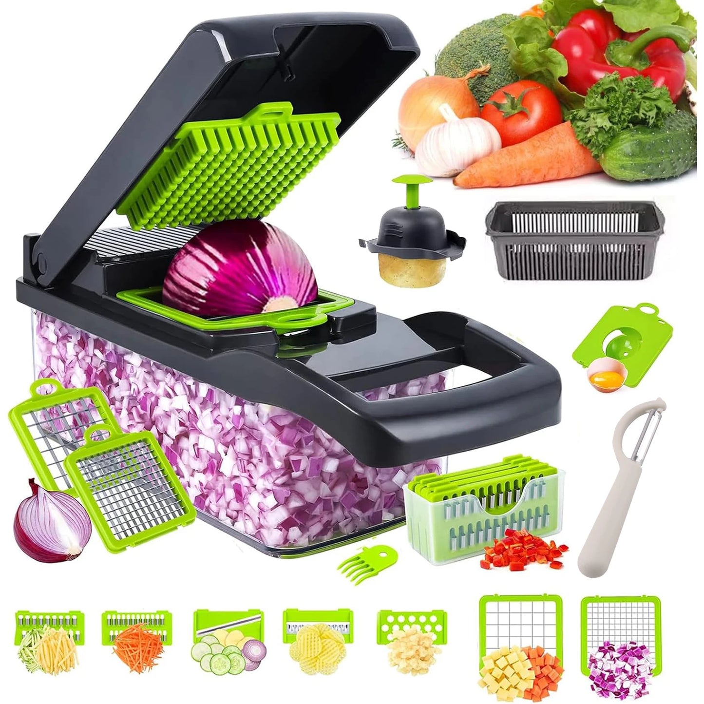 Kitchen professional chopper/slicer, multifunctional blades and slicers