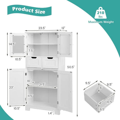 Tall Bathroom Cabinet Freestanding Floor Cabinet w 2 Double Door 2 Drawers