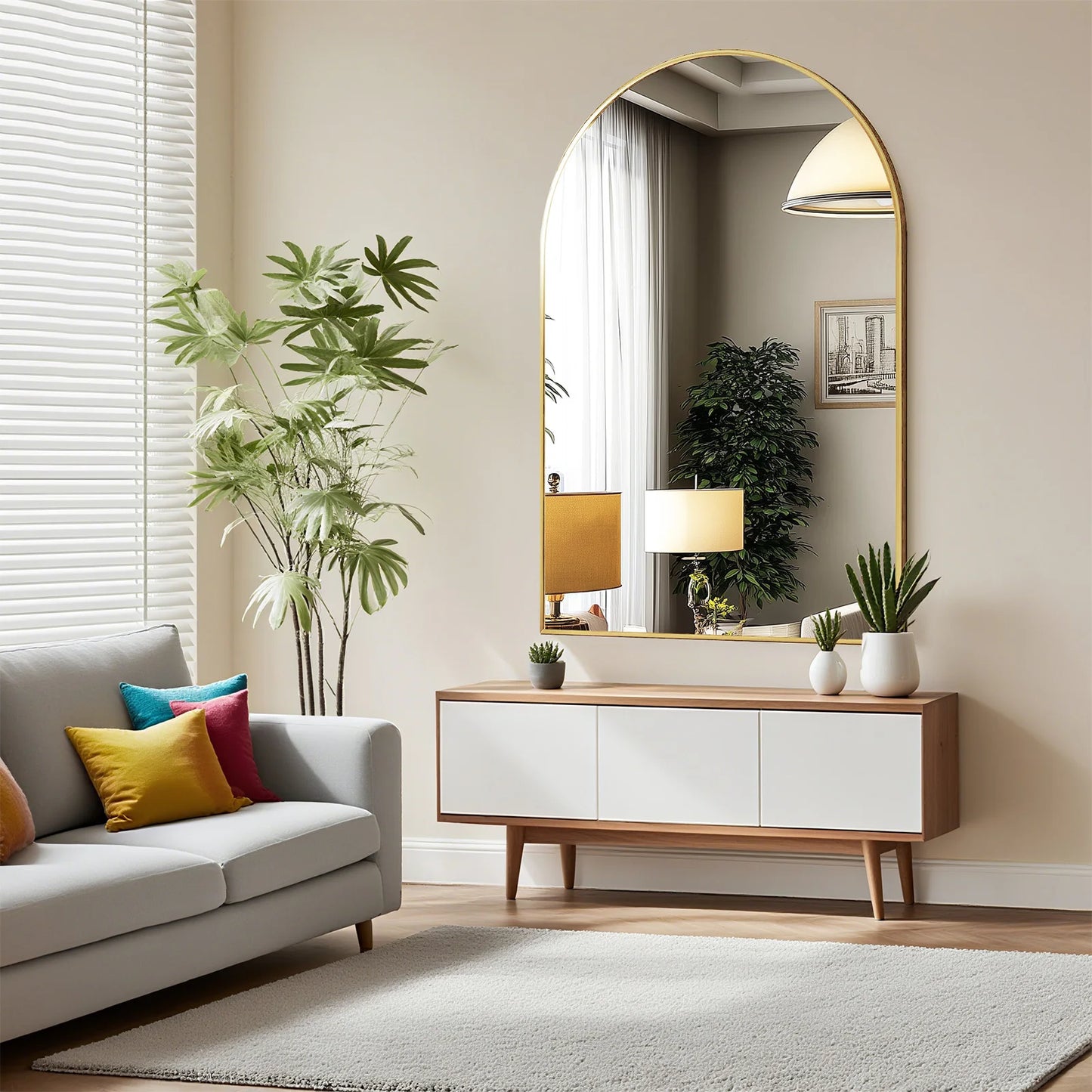 26"x38" Arched Metal Wall Framed Mirror