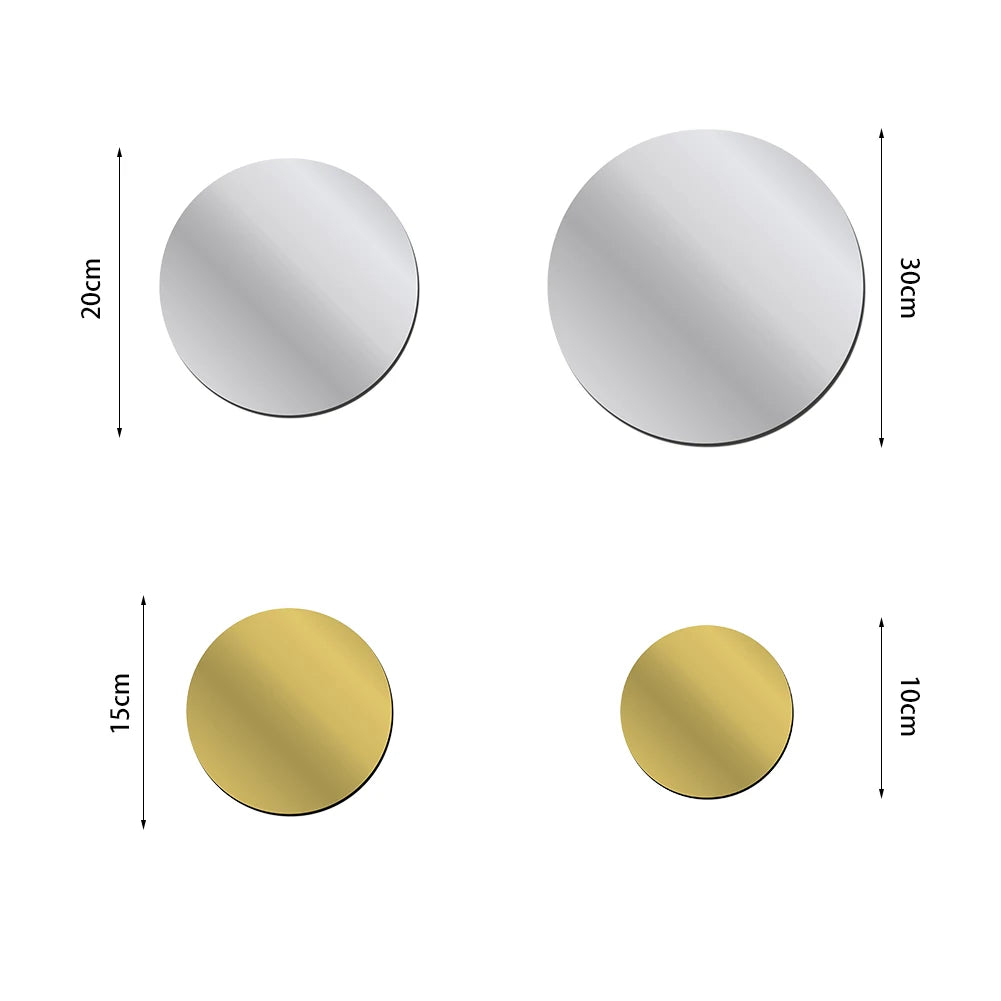 3D Round Mirror Wall Stickers - DIY Tiles  - 6-1  30-10cm