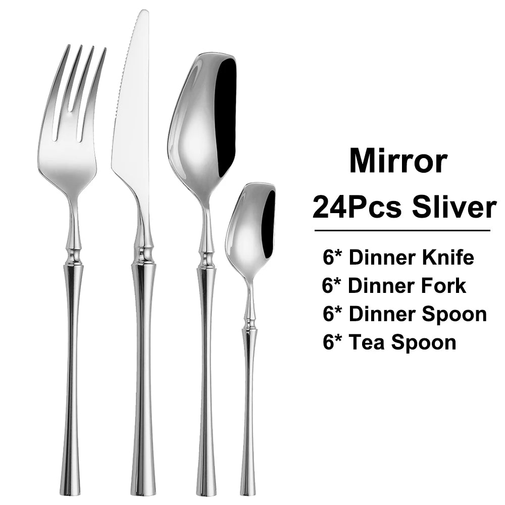 6/16/24Pcs Sliver Tableware Stainless Steel Cutlery
