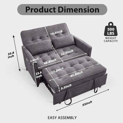 Convertible Sofa Bed, 3 in 1 Pull Out Couch, Loveseat Sleeper with Side Pocket