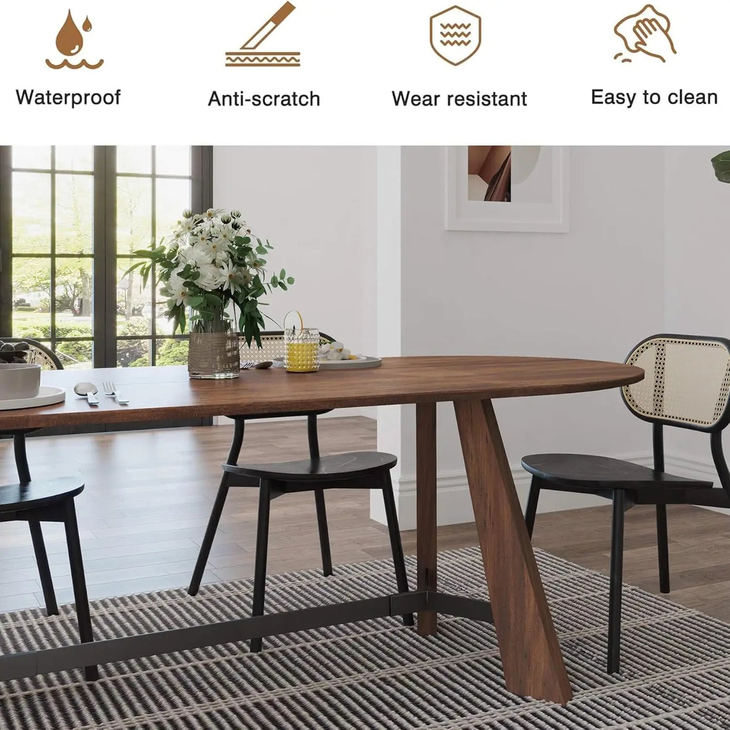 Oval Dining Table for 6-8 Person  Wood Kitchen Table with Sturdy Tapered Legs